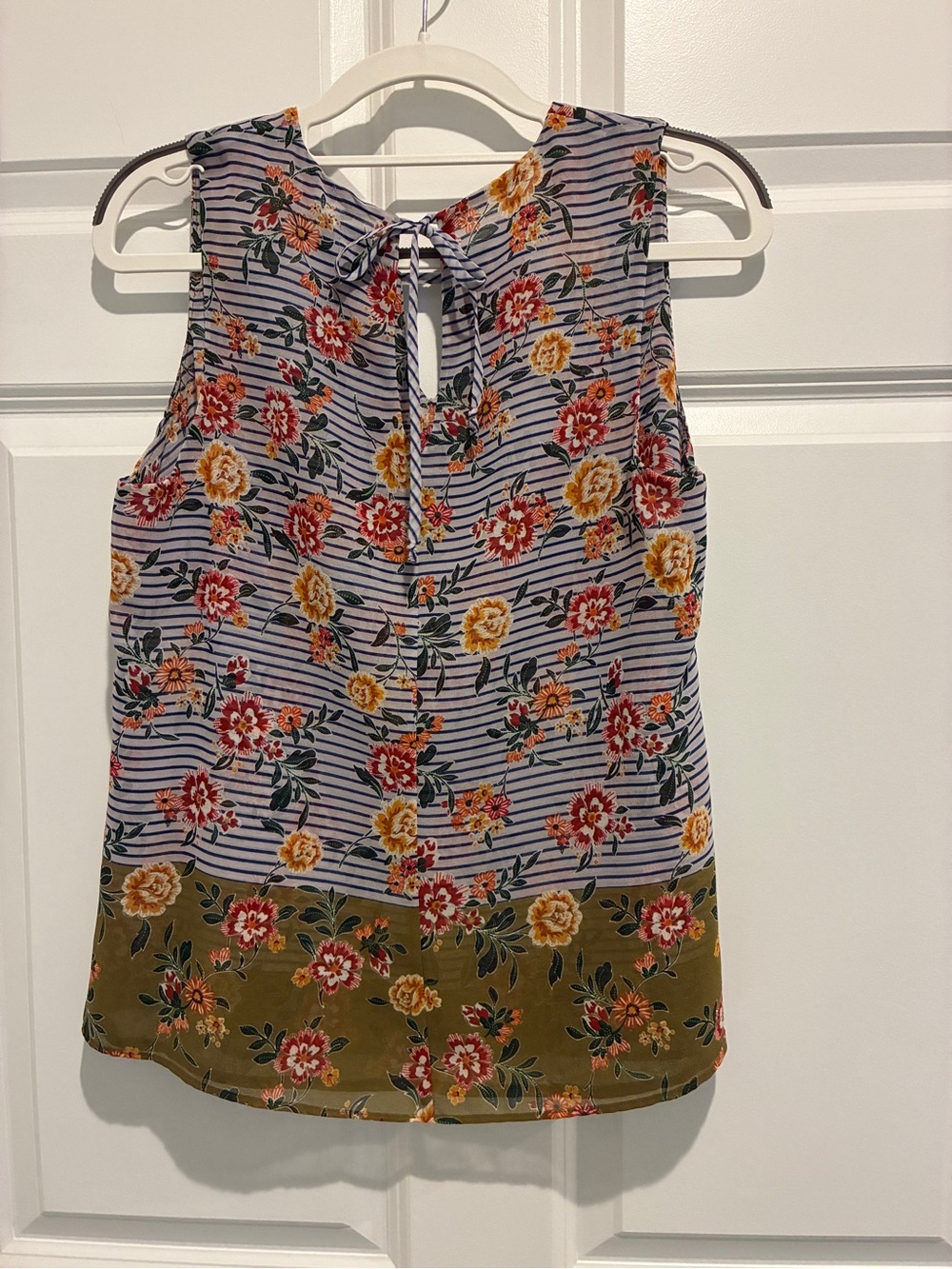 CAbi Floral Stripe Tie-Back Camisole - White, Navy, Mustard